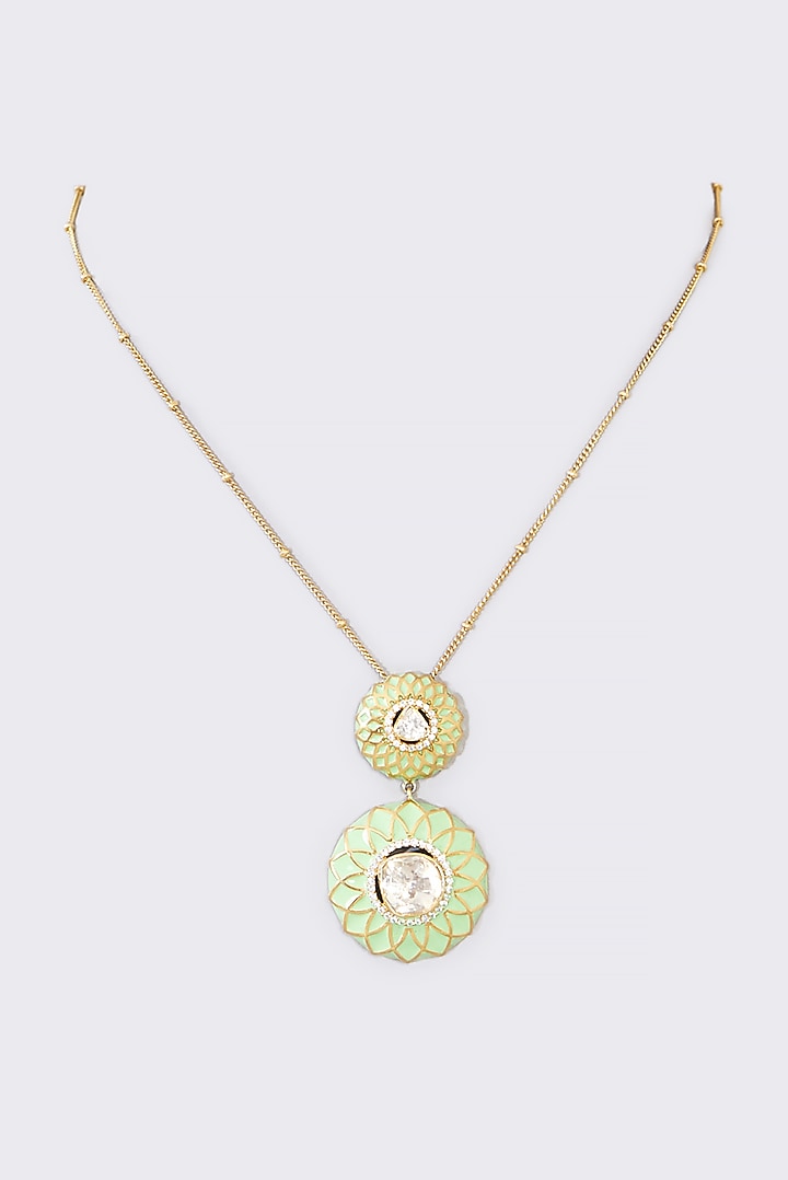 Gold Finish Enameled Pendant Necklace In Sterling Silver by STELLA CREATIONS at Pernia's Pop Up Shop