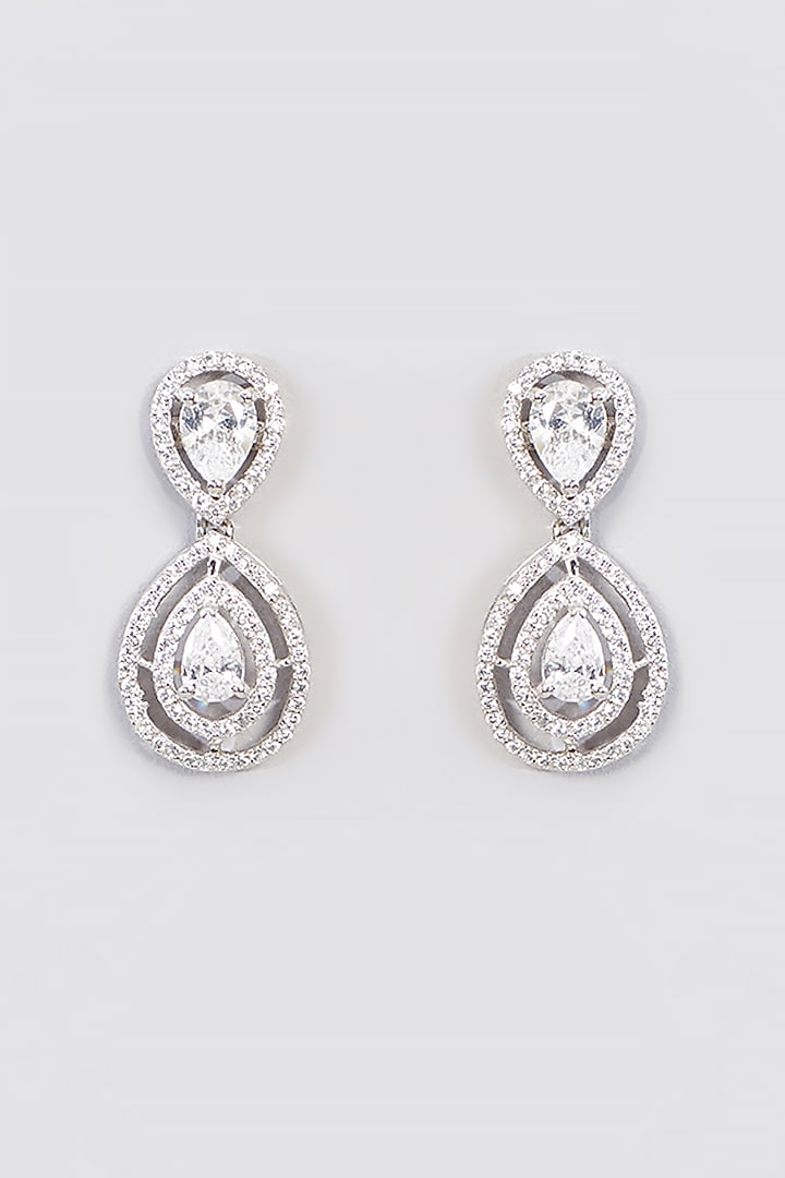 White Finish Cubic Zirconia Pendant Necklace Set In Sterling Silver by STELLA CREATIONS at Pernia's Pop Up Shop