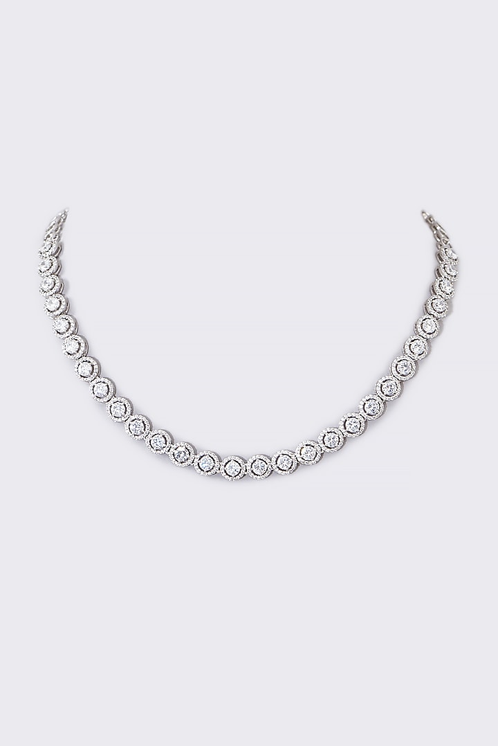 White Finish Cubic Zirconia Necklace In Sterling Silver by STELLA CREATIONS
