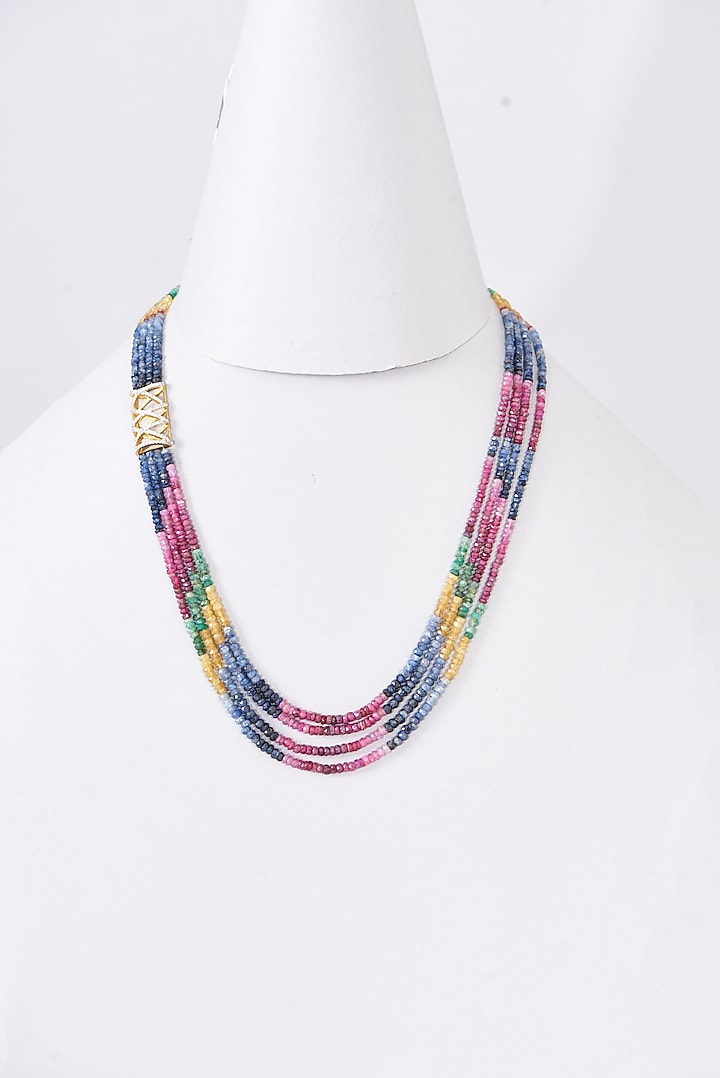 Gold Finish Multi-Colored Tourmaline Stone Mala In Sterling Silver by STELLA CREATIONS at Pernia's Pop Up Shop