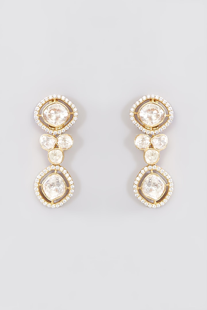Gold Finish Moissanite Polki & CZ Necklace Set In Sterling Silver by STELLA CREATIONS at Pernia's Pop Up Shop