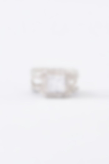 White Finish Cubic Zirconia Ring In Sterling Silver by STELLA CREATIONS