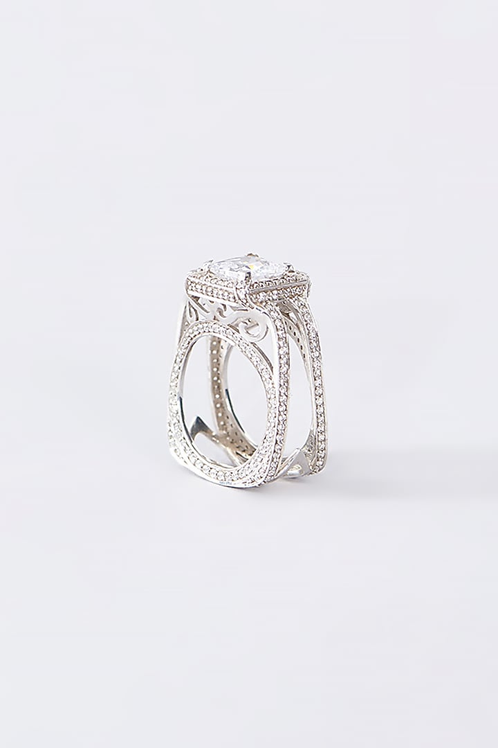 White Finish Cubic Zirconia Ring In Sterling Silver by STELLA CREATIONS at Pernia's Pop Up Shop