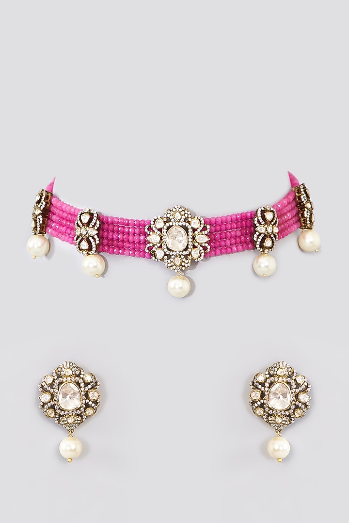 Black Rhodium Finish PInk Tourmaline Choker Necklace Set In Sterling Silver by STELLA CREATIONS at Pernia's Pop Up Shop
