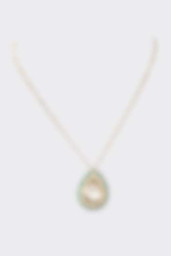 Gold Finish Moissanite Polki & Green Bead Pendant Necklace In Sterling Silver by STELLA CREATIONS at Pernia's Pop Up Shop