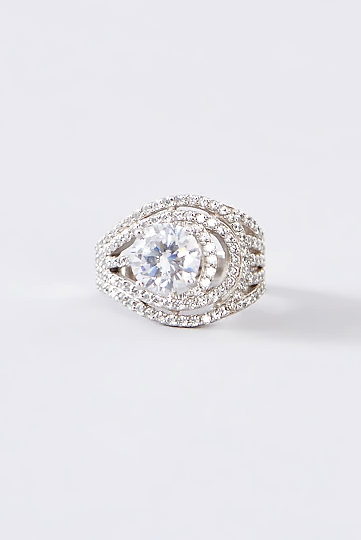 White Finish CZ Ring In Sterling Silver by STELLA CREATIONS at Pernia's Pop Up Shop