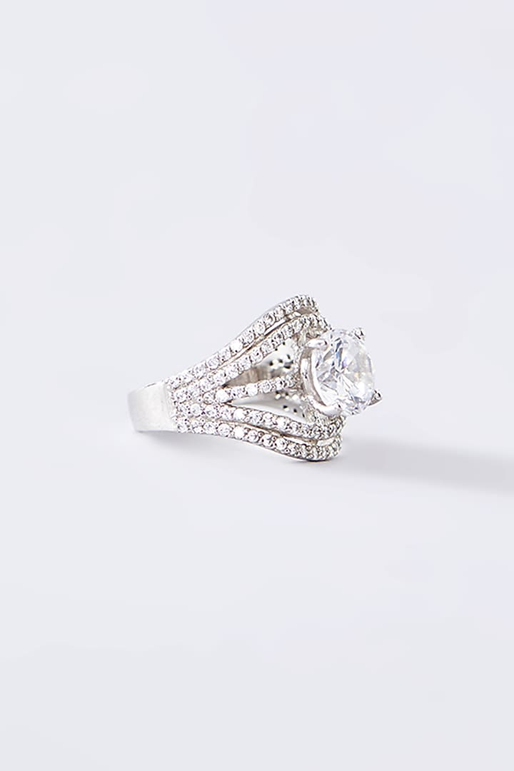 White Finish CZ Ring In Sterling Silver by STELLA CREATIONS at Pernia's Pop Up Shop