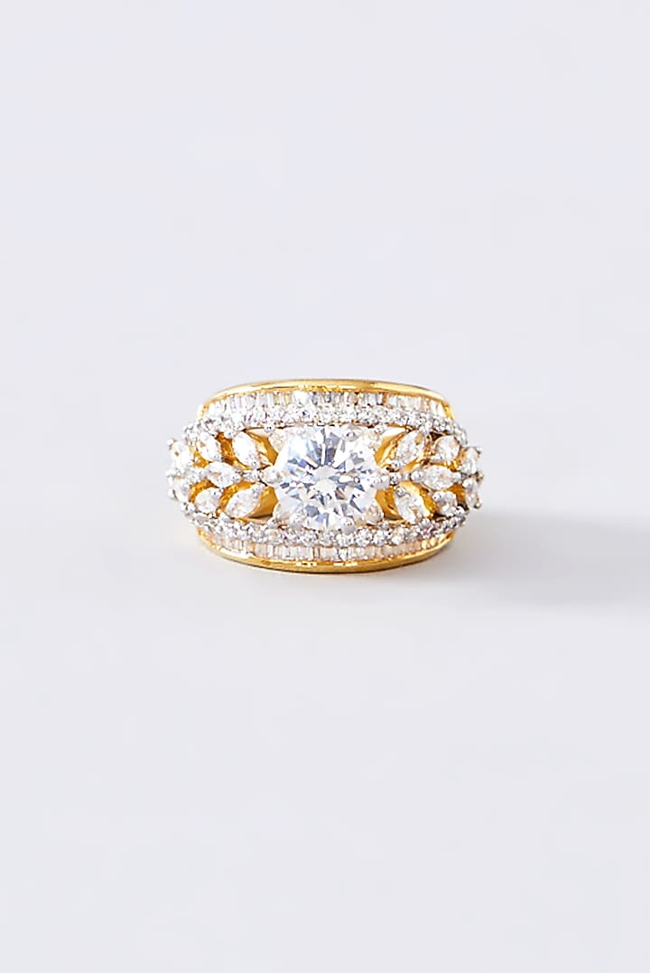 Gold Finish CZ Ring In Sterling Silver by STELLA CREATIONS at Pernia's Pop Up Shop