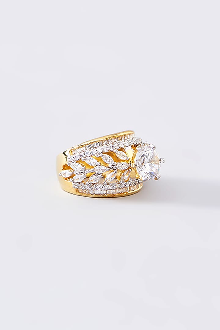 Gold Finish CZ Ring In Sterling Silver by STELLA CREATIONS at Pernia's Pop Up Shop