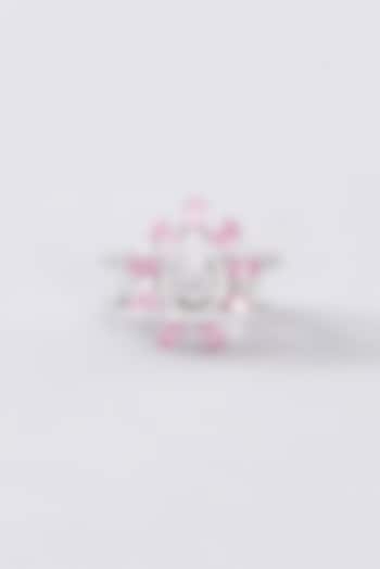White Finish CZ & Pink Sapphire Ring In Sterling Silver by STELLA CREATIONS