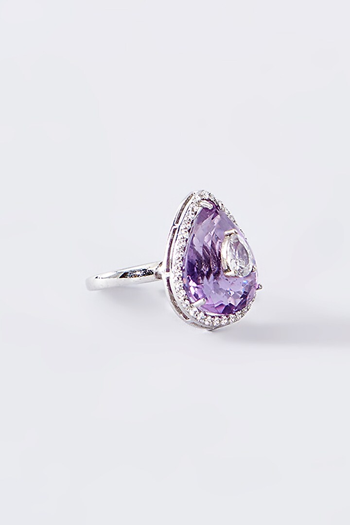 White Finish CZ & Amethyst Ring In Sterling Silver by STELLA CREATIONS at Pernia's Pop Up Shop