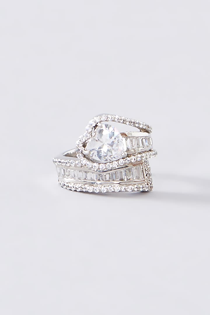 White Finish CZ Ring In Sterling Silver by STELLA CREATIONS at Pernia's Pop Up Shop