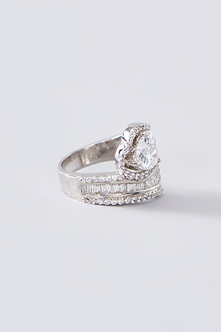 White Finish CZ Ring In Sterling Silver by STELLA CREATIONS at Pernia's Pop Up Shop