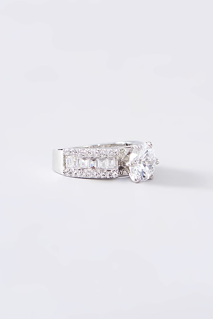 White Finish CZ Ring In Sterling Silver by STELLA CREATIONS at Pernia's Pop Up Shop