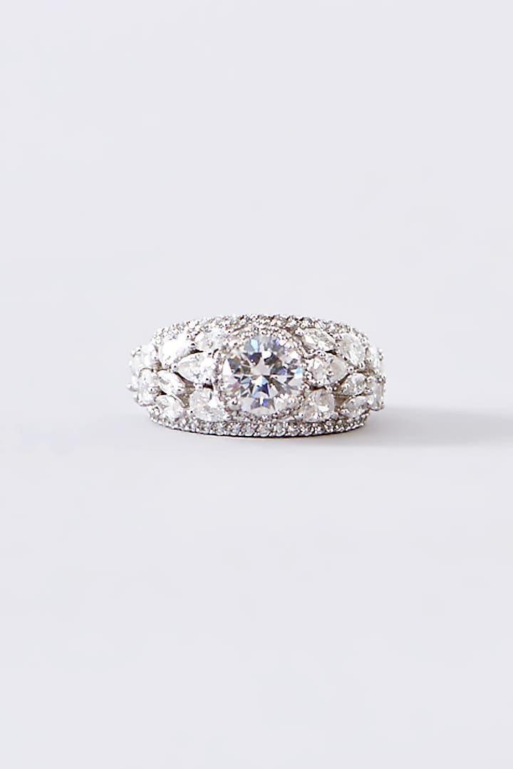 White Finish CZ Ring In Sterling Silver by STELLA CREATIONS at Pernia's Pop Up Shop