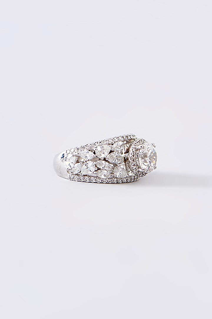 White Finish CZ Ring In Sterling Silver by STELLA CREATIONS at Pernia's Pop Up Shop
