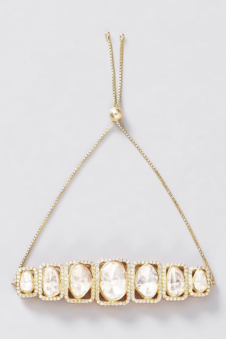 Gold Finish Moissanite Polki & CZ Bracelet In Sterling Silver by STELLA CREATIONS at Pernia's Pop Up Shop