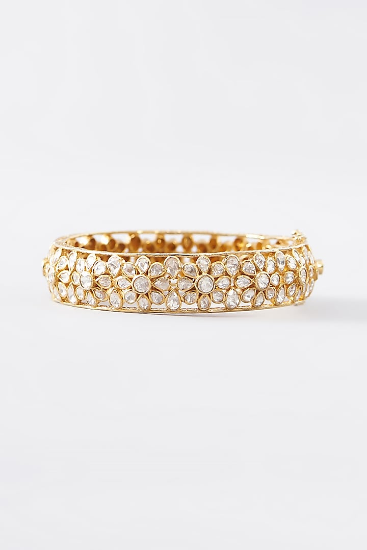 Gold Finish Moissanite Polki Bangle In Sterling Silver by STELLA CREATIONS at Pernia's Pop Up Shop