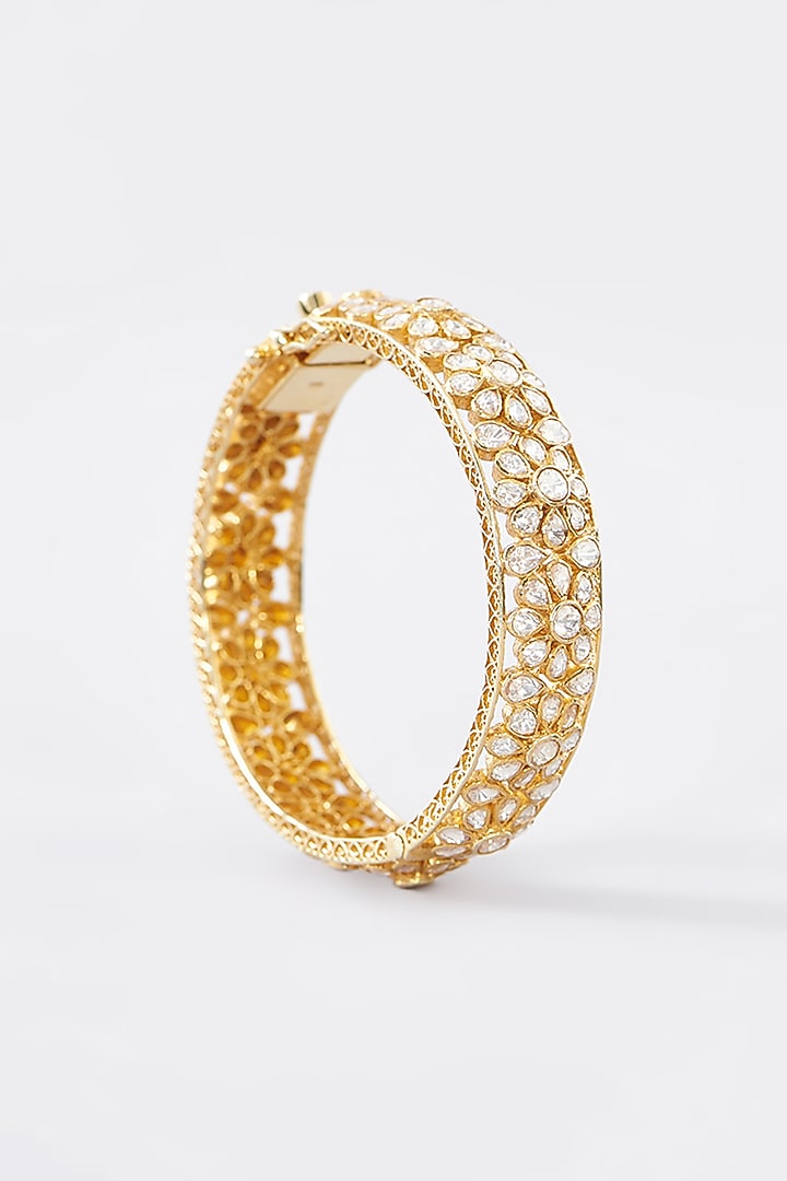 Gold Finish Moissanite Polki Bangle In Sterling Silver by STELLA CREATIONS at Pernia's Pop Up Shop