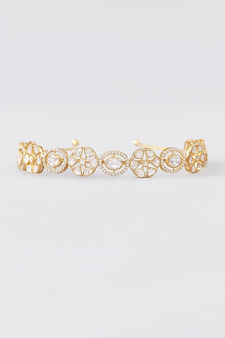 Gold Finish CZ & Moissanite Polki Hairaband In Sterling Silver by STELLA CREATIONS at Pernia's Pop Up Shop
