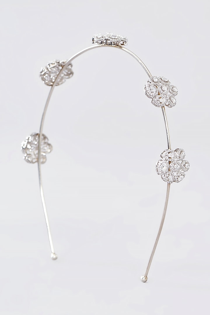 White Finish CZ Hairaband In Sterling Silver by STELLA CREATIONS at Pernia's Pop Up Shop