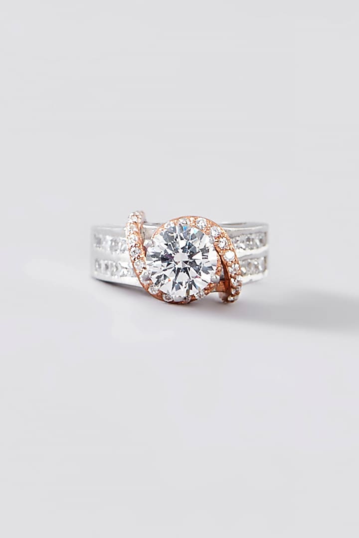 Two Tone Finish CZ Ring In Sterling Silver by STELLA CREATIONS at Pernia's Pop Up Shop