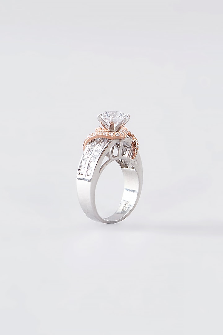 Two Tone Finish CZ Ring In Sterling Silver by STELLA CREATIONS at Pernia's Pop Up Shop