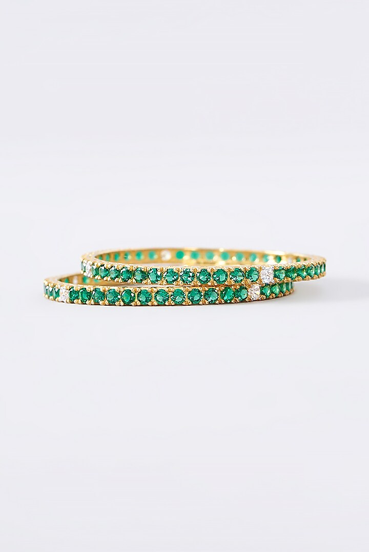 Gold Finish CZ & Emerald Bangle In Sterling Silver by STELLA CREATIONS