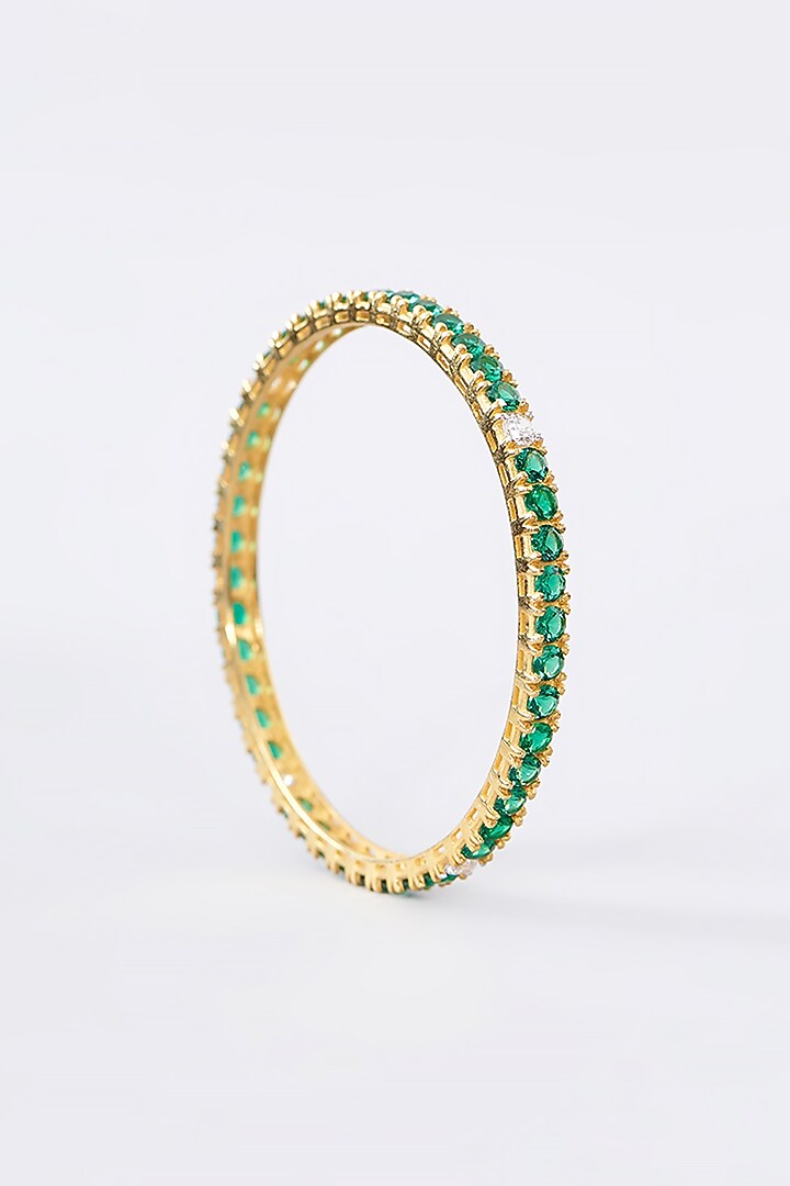 Gold Finish CZ & Emerald Bangle In Sterling Silver by STELLA CREATIONS at Pernia's Pop Up Shop
