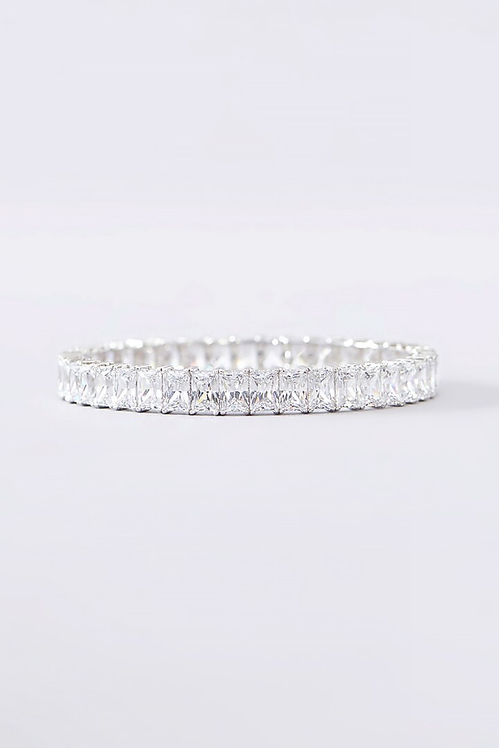 White Finish CZ Bangle In Sterling Silver by STELLA CREATIONS at Pernia's Pop Up Shop