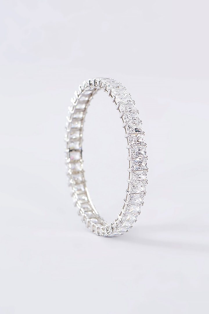 White Finish CZ Bangle In Sterling Silver by STELLA CREATIONS at Pernia's Pop Up Shop