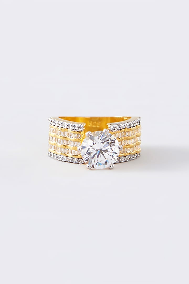 Gold Finish CZ Ring In Sterling Silver by STELLA CREATIONS at Pernia's Pop Up Shop