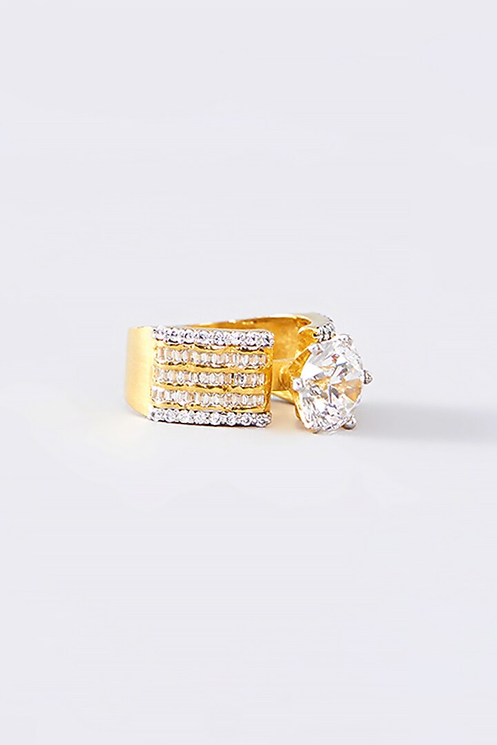 Gold Finish CZ Ring In Sterling Silver by STELLA CREATIONS at Pernia's Pop Up Shop
