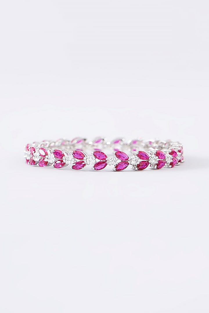 White Finish CZ & Ruby Bangle In Sterling Silver by STELLA CREATIONS