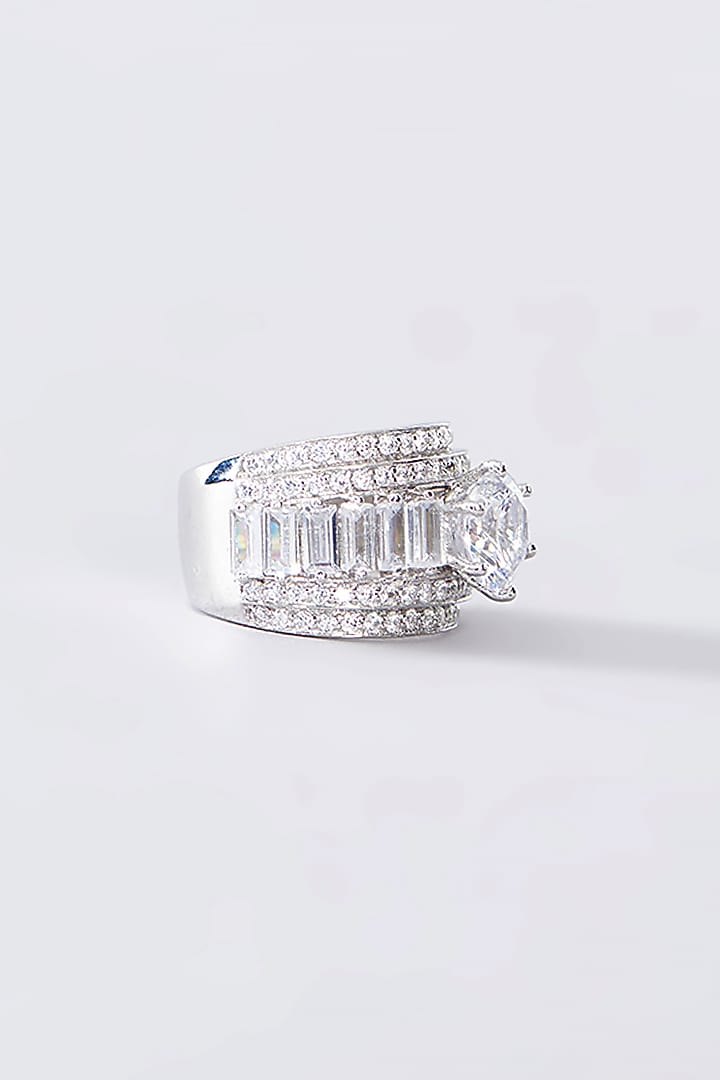 White Finish CZ Ring In Sterling Silver by STELLA CREATIONS at Pernia's Pop Up Shop