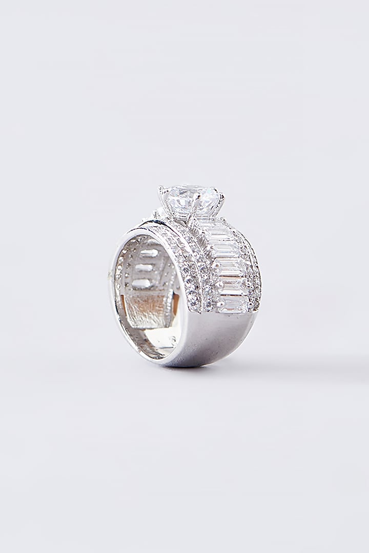 White Finish CZ Ring In Sterling Silver by STELLA CREATIONS at Pernia's Pop Up Shop