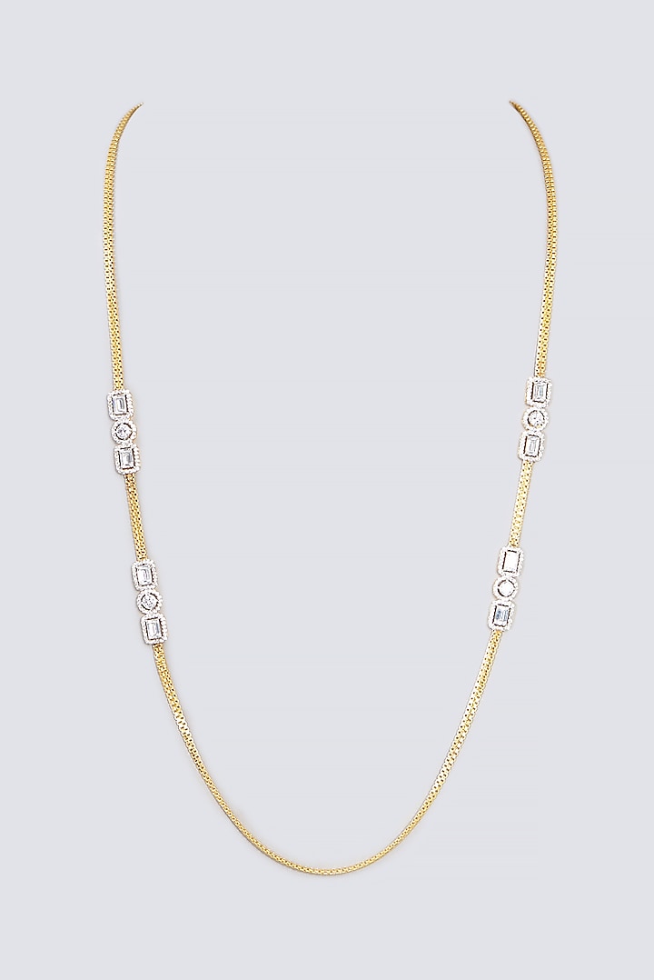 Gold Finish CZ Necklace In Sterling Silver by STELLA CREATIONS
