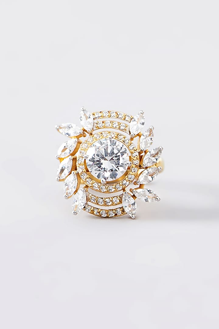 Gold Finish CZ Ring In Sterling Silver by STELLA CREATIONS at Pernia's Pop Up Shop