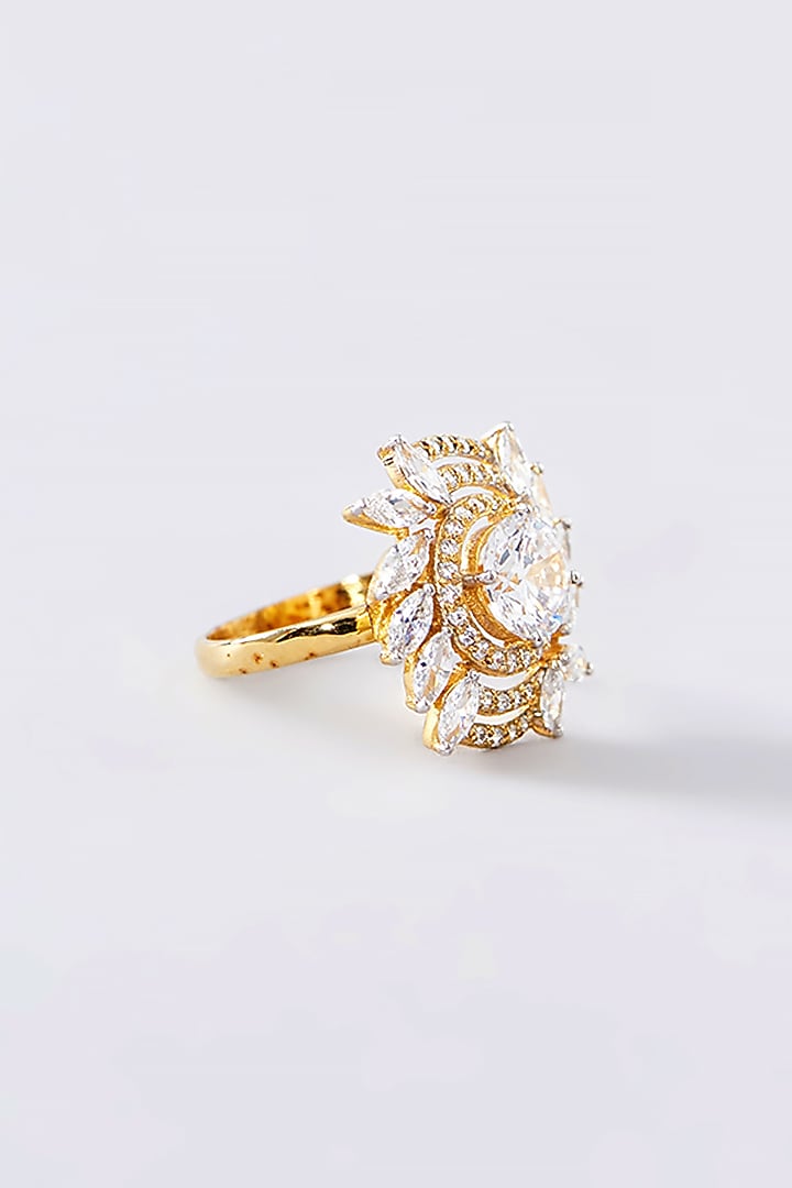 Gold Finish CZ Ring In Sterling Silver by STELLA CREATIONS at Pernia's Pop Up Shop