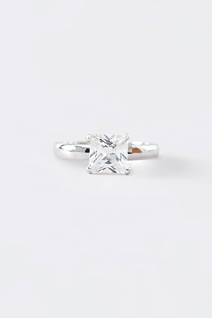 White Finish CZ Ring In Sterling Silver by STELLA CREATIONS at Pernia's Pop Up Shop