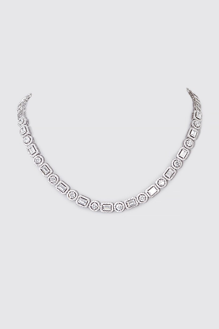 White Finish CZ Necklace In Sterling Silver by STELLA CREATIONS at Pernia's Pop Up Shop