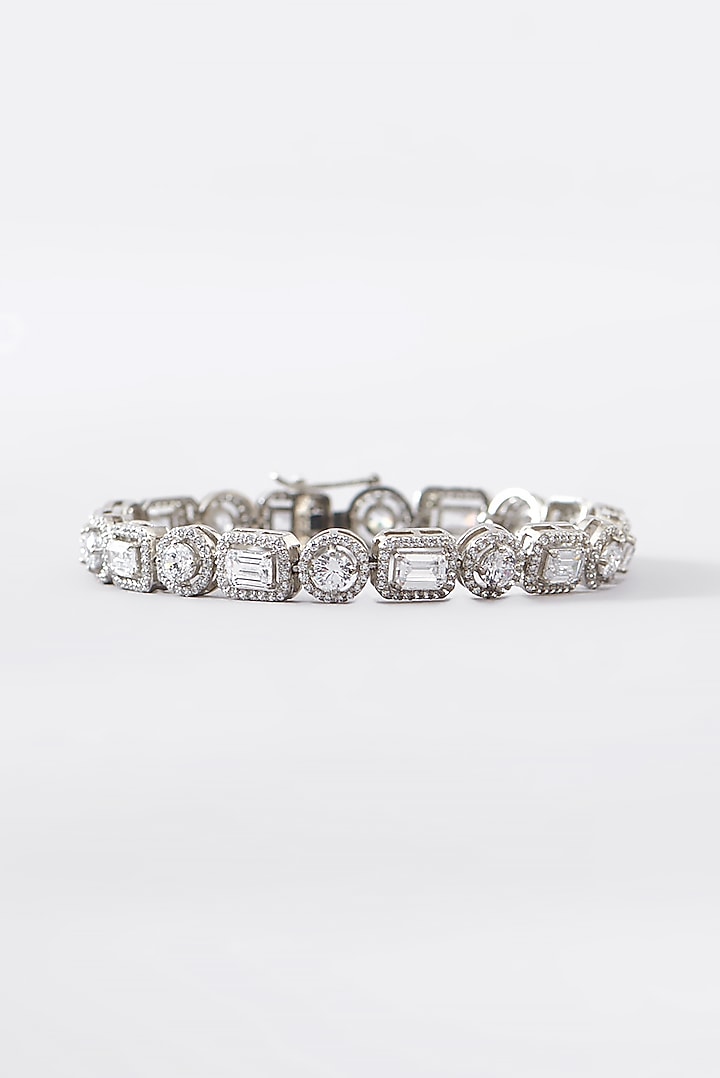 White Finish CZ Bracelet In Sterling Silver by STELLA CREATIONS at Pernia's Pop Up Shop