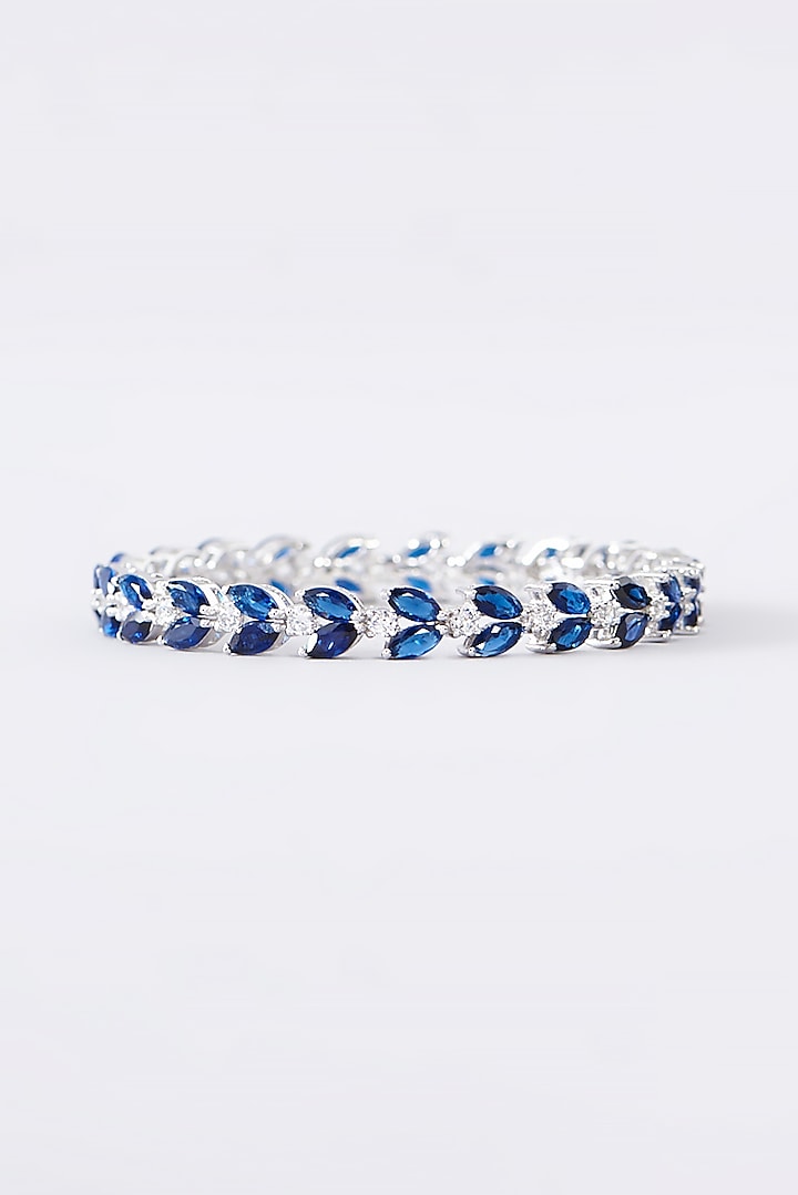 White Finish CZ & Sapphire Bangle In Sterling Silver by STELLA CREATIONS