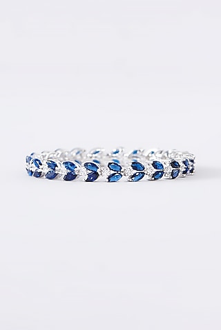 White Finish CZ & Sapphire Bangle In Sterling Silver by STELLA CREATIONS