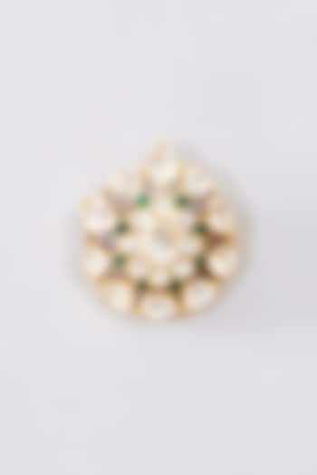 Gold Finish Moissanite Polki & Emerald Brooch In Sterling Silver by STELLA CREATIONS