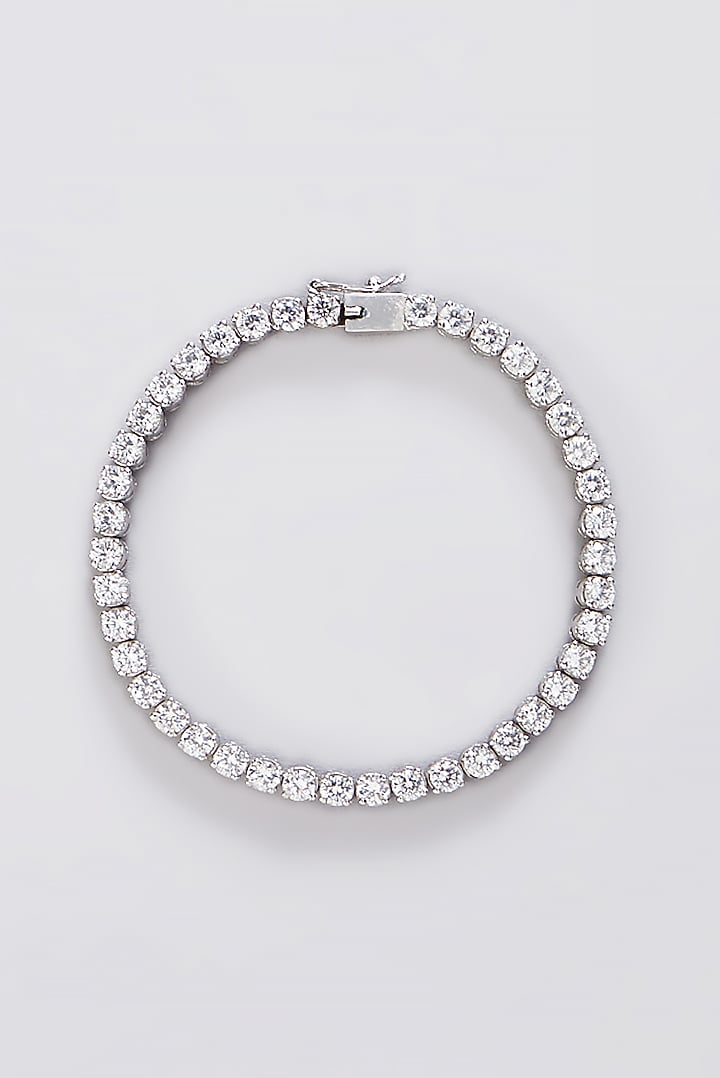 White Finish CZ Bracelet In Sterling Silver by STELLA CREATIONS at Pernia's Pop Up Shop