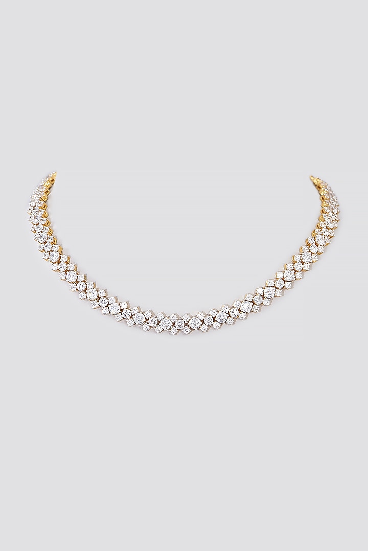 Gold Finish CZ Necklace In Sterling Silver by STELLA CREATIONS at Pernia's Pop Up Shop