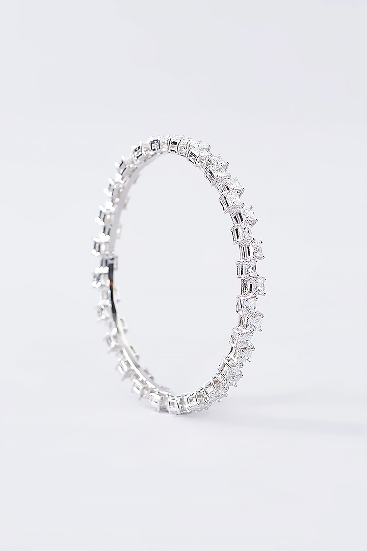 White Finish CZ Bangle In Sterling Silver by STELLA CREATIONS at Pernia's Pop Up Shop