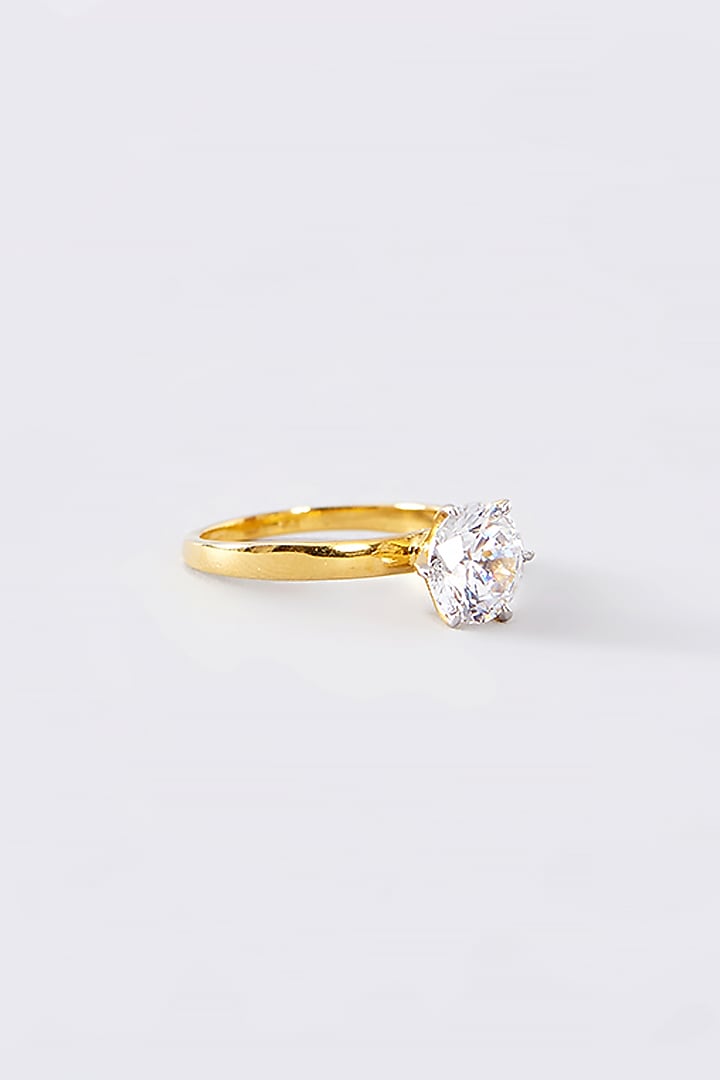 Gold Finish CZ Ring In Sterling Silver by STELLA CREATIONS at Pernia's Pop Up Shop