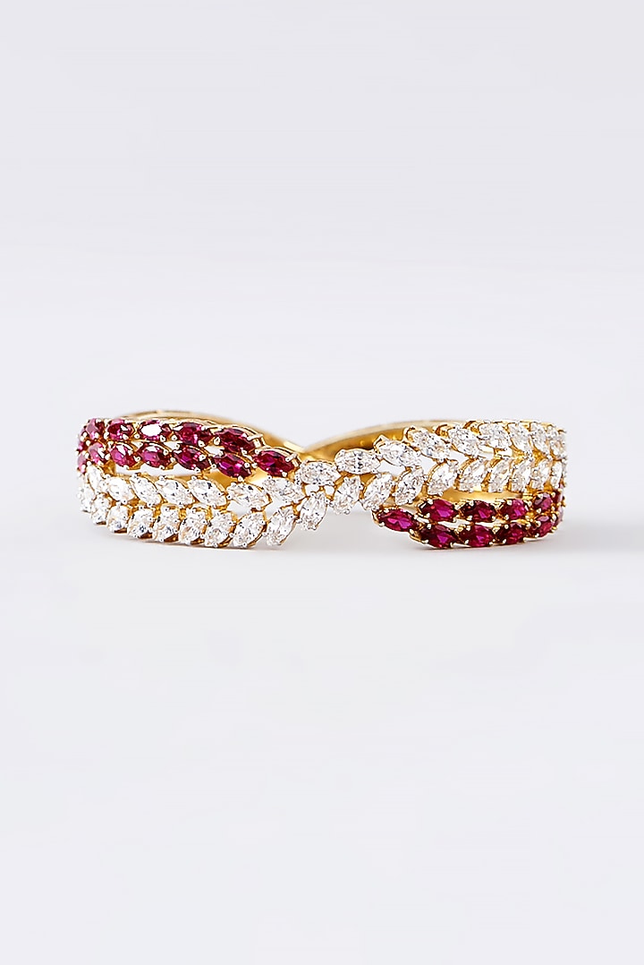 Gold Finish CZ & Ruby Bracelet In Sterling Silver by STELLA CREATIONS at Pernia's Pop Up Shop